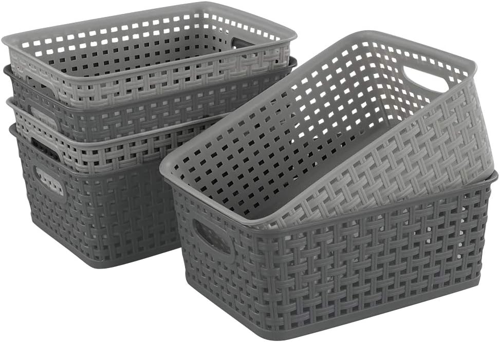– Plastic Woven Basket Set of 6, Weave Storage Baskets