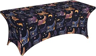 Table Cloths for 6 Foot Rectangle Tables - Stars Moon Cowboy Boots Print Elastic Tablecloths Rectangular, Stretch Spandex Table Cover Fitted Tablecloth for Party, Events, Wedding and Banquet