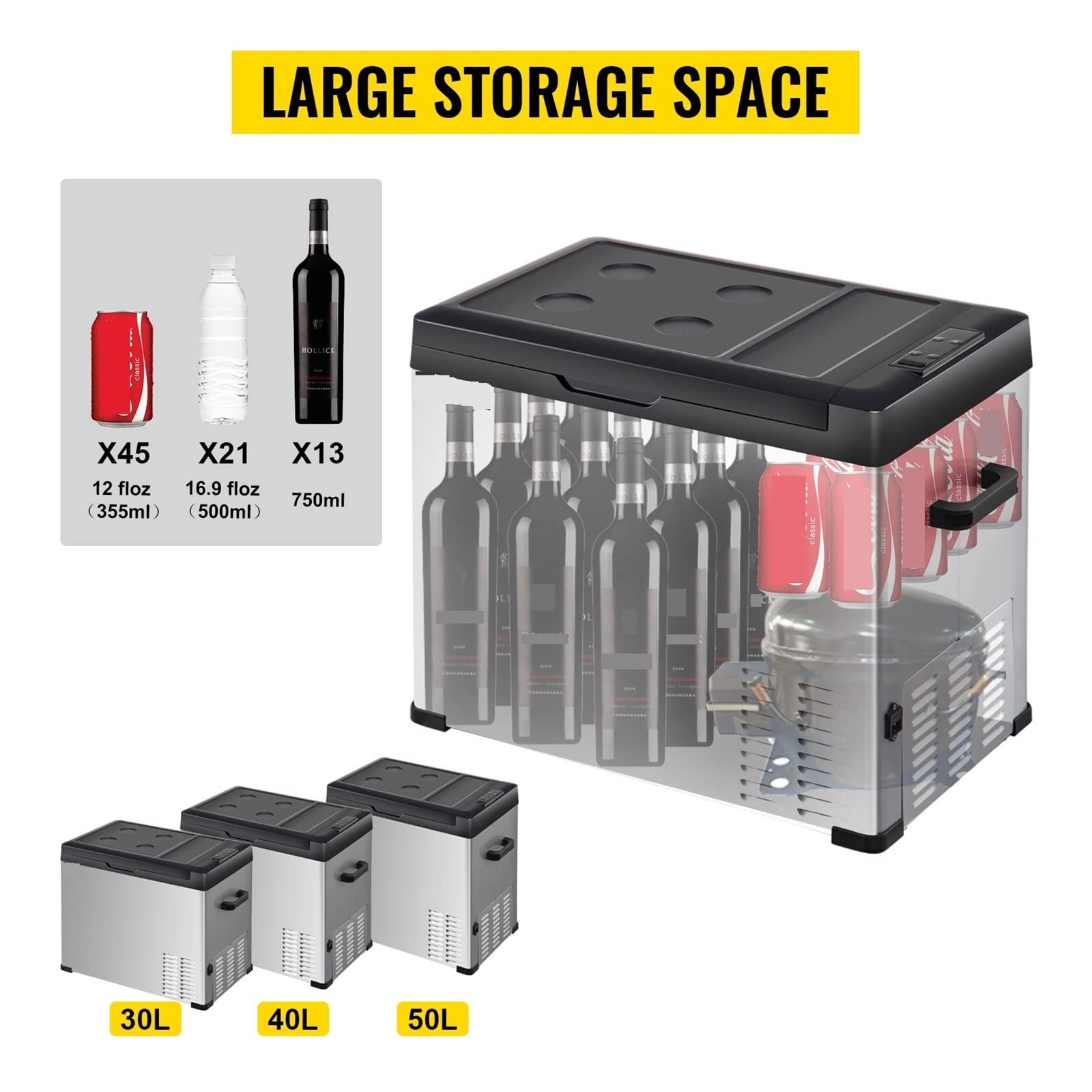 Mini refrigerador portátil for Coche de 30L, 40L, 50L, 12/24V CC, 110-240 CA, for Uso al Aire Libre, RV, Barco, Camping, Viajes(30L 32QT)