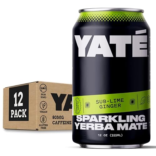 Yate Sparkling Yerba Mate - Sub-Lime Ginger - Té de yerba mate orgánico elaborado, natural, alternativa de energía limpia, baja en calorías, bebida