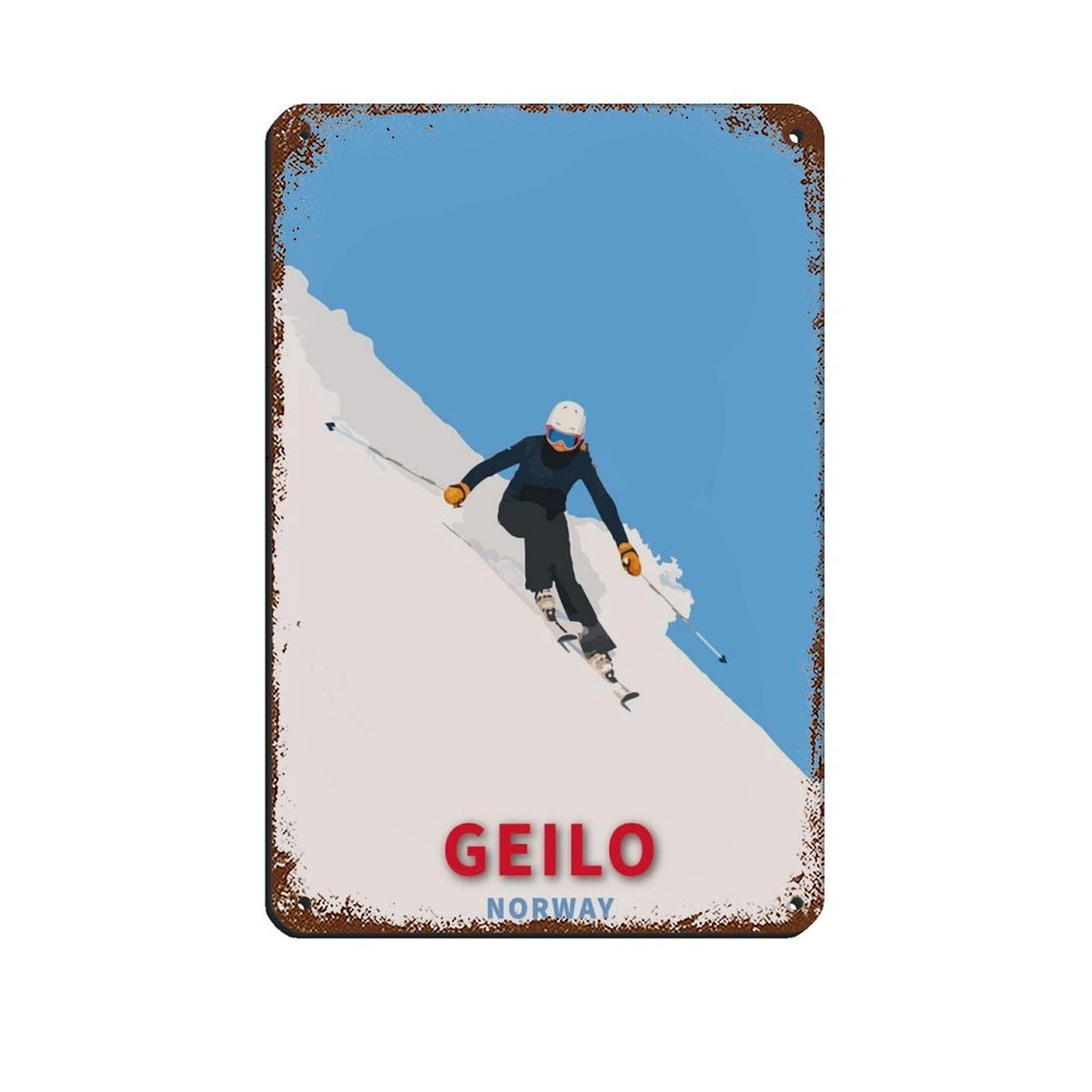 Skiing Travel Poster Geilo Ski Norway Travel Tin Sign Vintage Metal Pub Club Cafe Bar Home Wall Art Decoration Poster Retro 8x12inch(20x30cm)