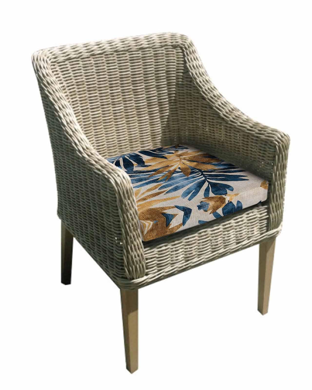 2 Pack Navy Blue Brown Waterproof Cushion Covers with Ties, Outdoor Patio Chaise Lounge Chair Seat Cushion Slip Covers Replacement(Only Cover) Tropical Palm Leaves Retro 22