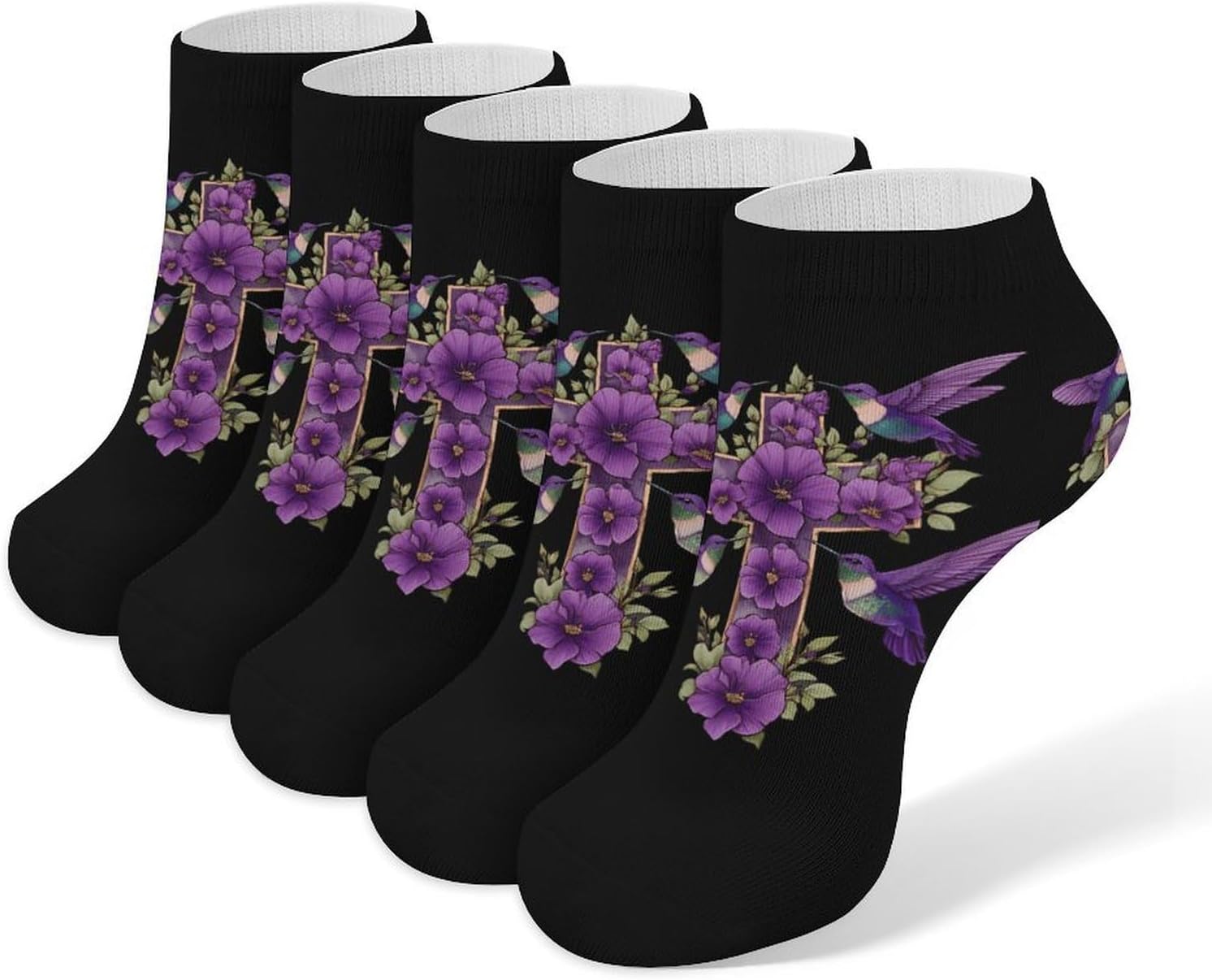 Christian Crosses Hummingbird Socks for Men Women 5 Pairs Ankle Socks