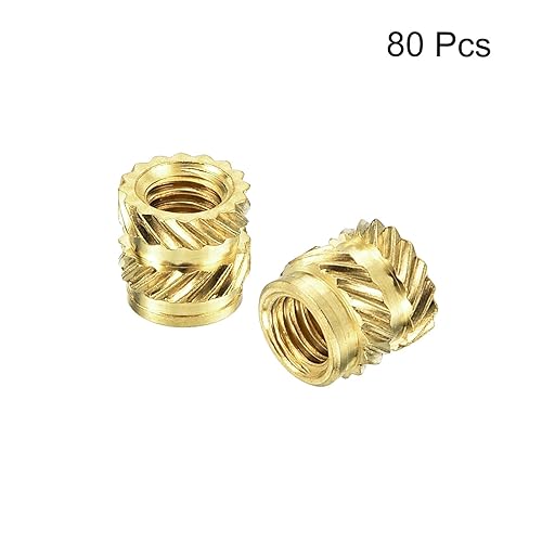 Miniatura 120 de uxcell Tuercas de inserción moleteadas, 120 piezas M2 x 0.118 in L x 0.138 in OD impresión 3D tuercas de latón roscadas hembra insertos de latón