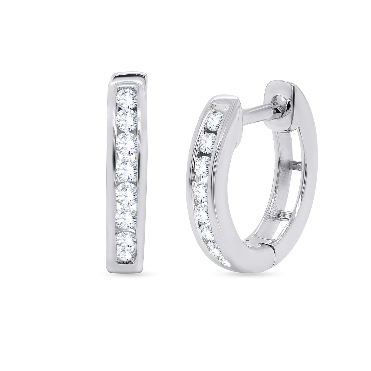 Poshadime Channel Set Diamond Huggie Hoop Earrings for Women - 1 4 Cttw Round Diamond Hoop Earrings for