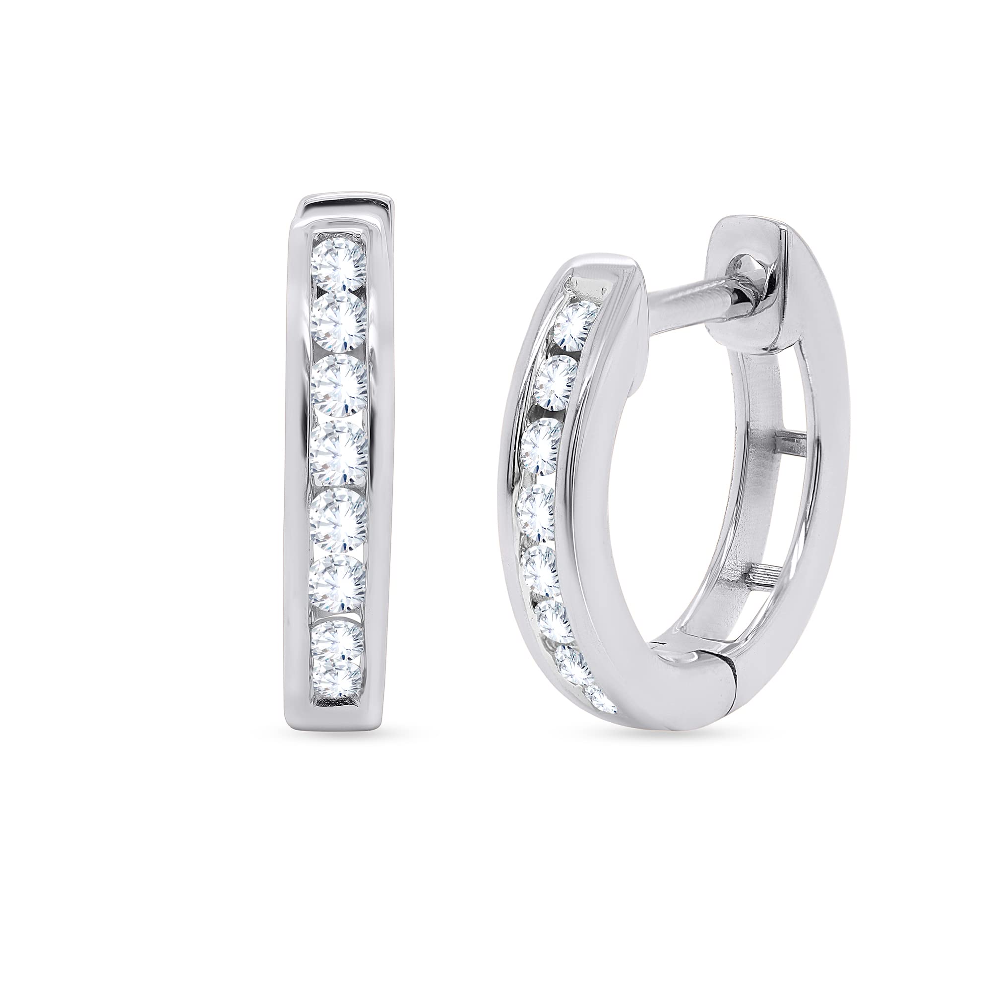 Poshadime Channel Set Diamond Huggie Hoop Earrings for Women - 1 4 Cttw Round Diamond Hoop Earrings for