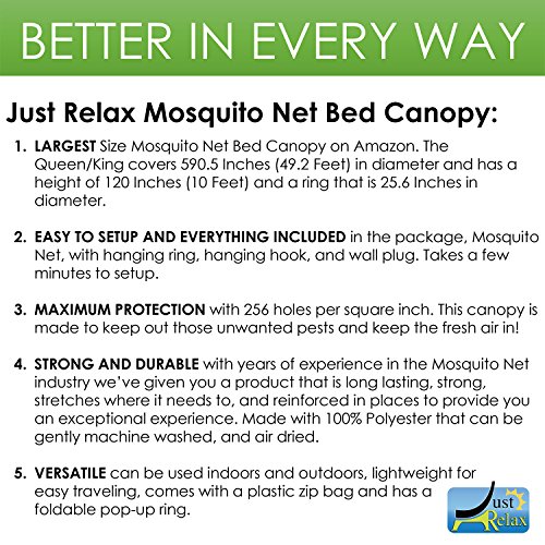 Just Relax Mosquito NET, Elegant Bed Canopy Set Including Full Hanging Kit, Ideal for Indoors or Outdoors, Intended for a for Covering Beds, Cribs, Hammocks (Beige, Queen/King) - Thumbnail 3