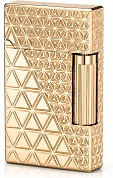 JIANCHEN Classic Metal Butane Lighter, Refillable Soft Flame Flip-Top Design, Durable Pocket Lighter with Presentation Box for Daily Use or Collecting, Gold d