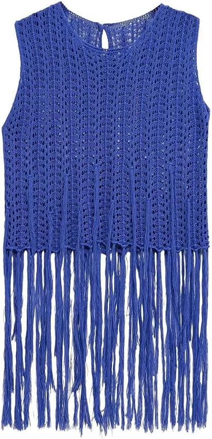 Women Sleeveless Knit Vest Summer Casual Round Neck Tassel Elegant Party Beach Waistcoat