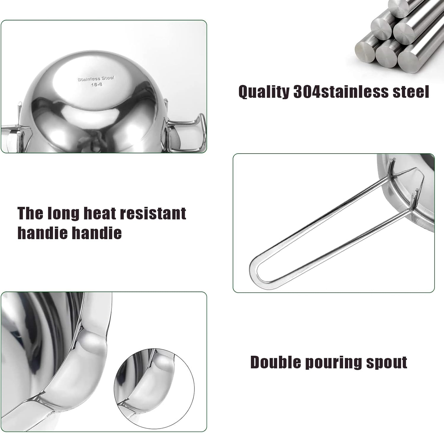 Double Boiler Pot Set for Melting Chocolate, Butter, Cheese, Caramel and Candy - 18/8 Steel Melting Pot, 2 Cup Capacity, Including The 1000ml and 600ml Capacity…
