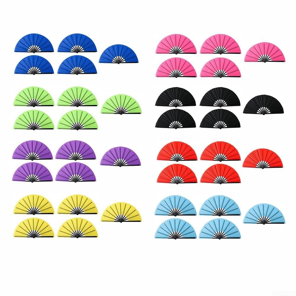 5 Stück große, faltbare Tanzfächer, 33 cm, zusammenklappbar, Handfächer für Hochzeiten, Partys, Bühnenauftritte, Karneval, Dekoration, Outdoor, buntes Set (schwarz)