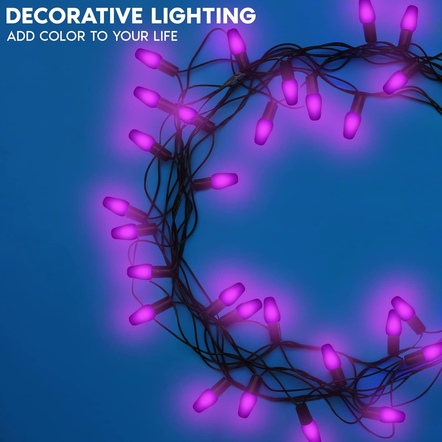 LUXRITE C7 LED Purple Replacement Light Bulbs for String Lights, 0.5W, Shatterproof Colored Candelabra Bulb, Enclosed Fixture Rated, UL, E12 Base, Indoor Outdoor, Halloween, Holiday, Party (6 Pack)