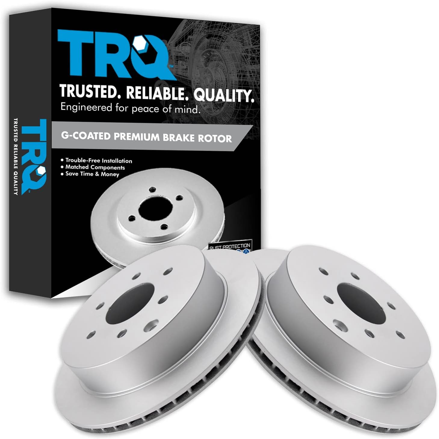 TRQ Rear Brake Rotors Set Vented Premium G-Coated Compatible with 2005-2022 Nissan Frontier 2005-2015 Xterra 2009-2012 Suzuki Equator