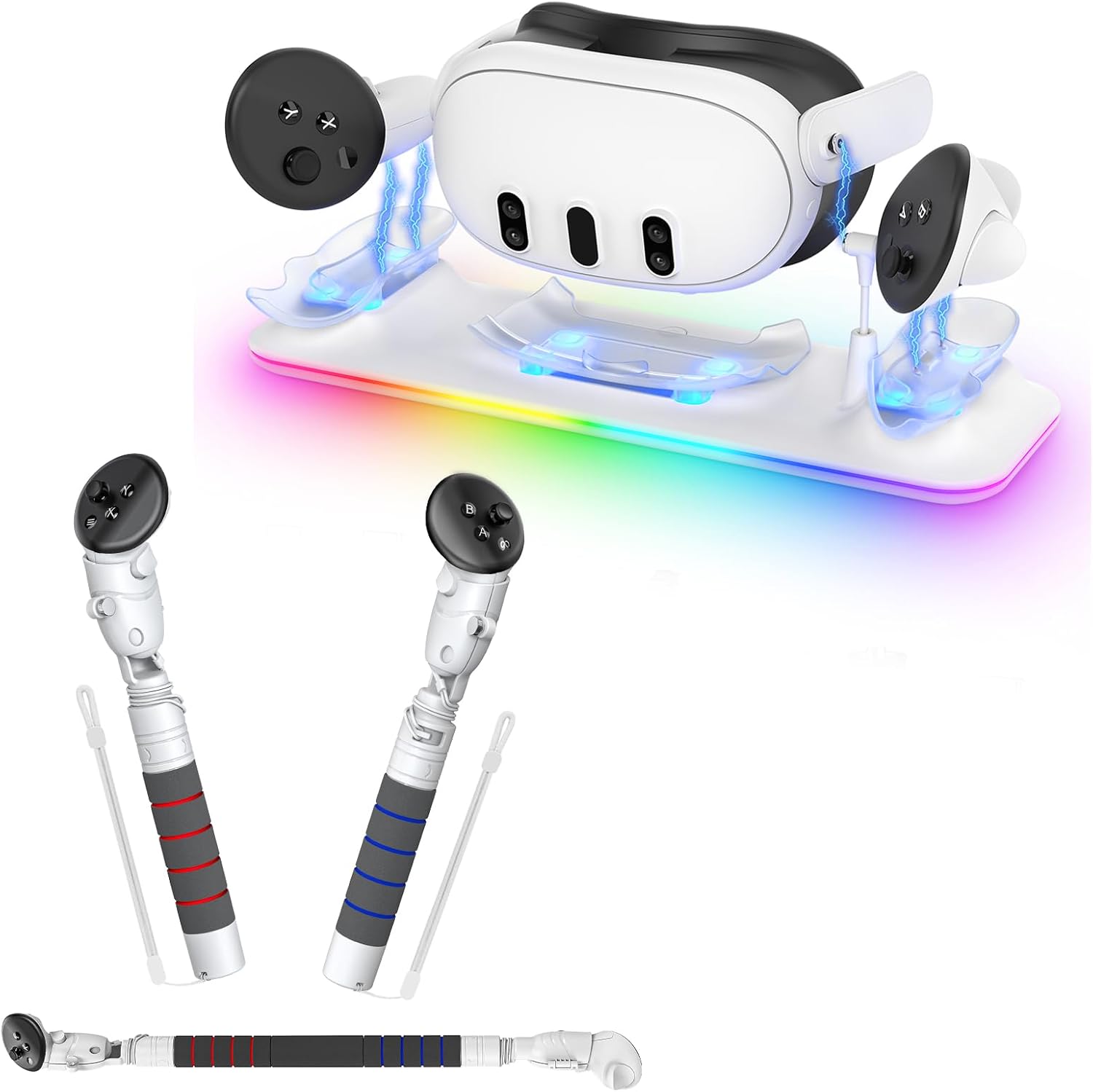 Kinwin Magnetic Charging Dock for Meta Quest 3S/Quest 3, 4-in-1 Gorilla Tag Long Arms for Oculus Quest 3S/3/2/Pro/Rift S Controller