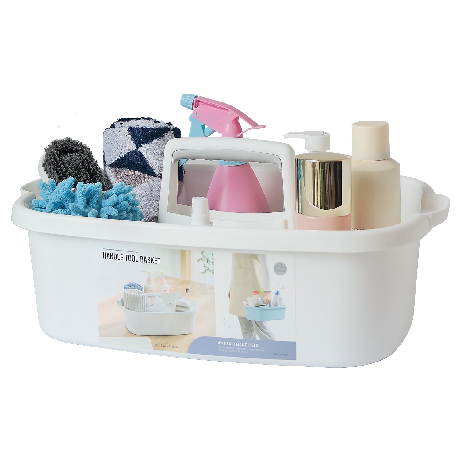 ANNIYA Cleaning Supplies Caddy Large Plastic Shower Caddy Basket with Handle Portable Cleaning Tool Storage Tote for Dorm