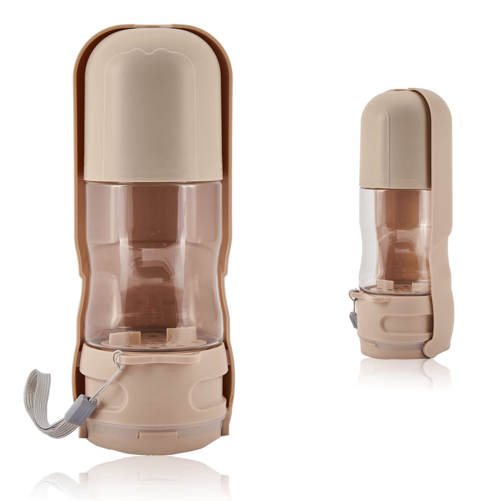 Botella de Agua Portátil para Mascotas, Botella Plegable para Perros,Botella de Agua para Perros con Cuenco de Agua de 350ml Depósito de Alimento de 80ml，Adecuado para Uso en Exteriores