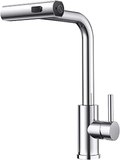 FORIOUS Grifo Cocina, Grifo Cocina Extraible de Alta Presión Torneira Cozinha Giratorio 360°, Monomando Acero Inoxidable con 3 Modos de Pulverización, Cromo Pulido