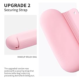 AGIKET Silicone Makeup Brush Holder Travel Cosmetic BagSoft Portable Cosmetic Face Brushes Holder with Upgrade Anti-Fall Out Magnetic Closure, Large Travel Makeup Brush Case - Pink