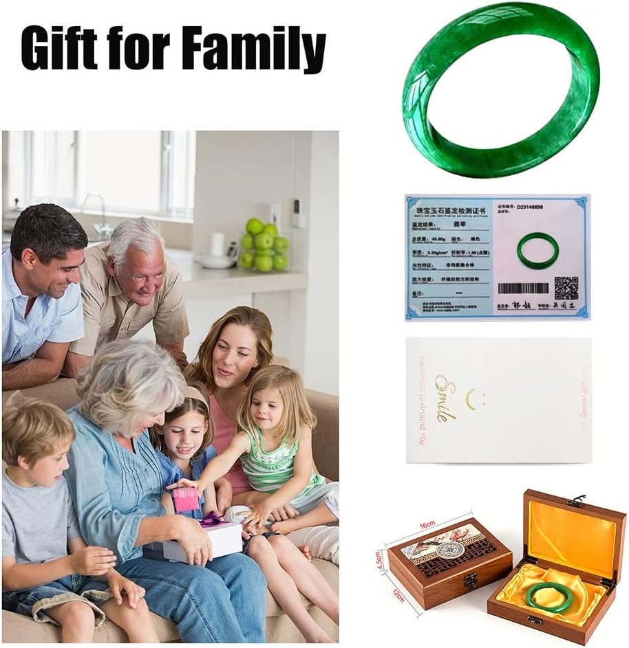 Natural Burmese Jade Bangle Bracelet Full Genuine Green Jadeite for Women Jewelry Box Gift with Certificate (Size : 58mm)