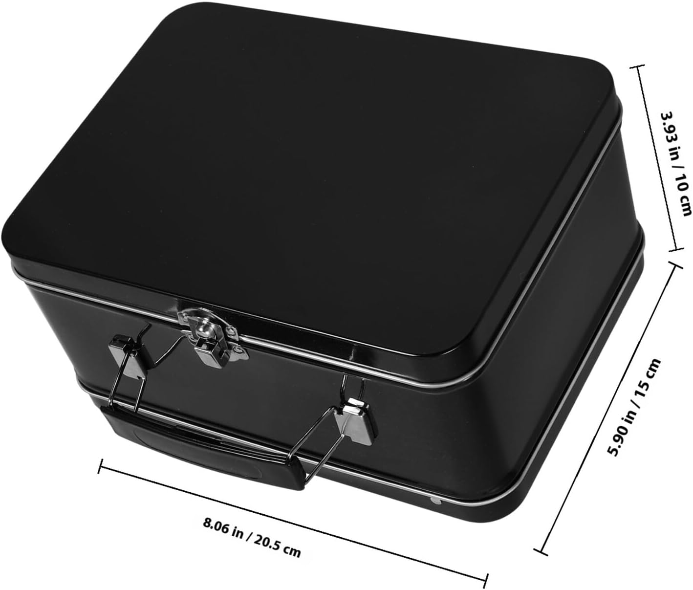 Tinplate Trinket Box with Handle, Black Desktop Decorative Storage image 2