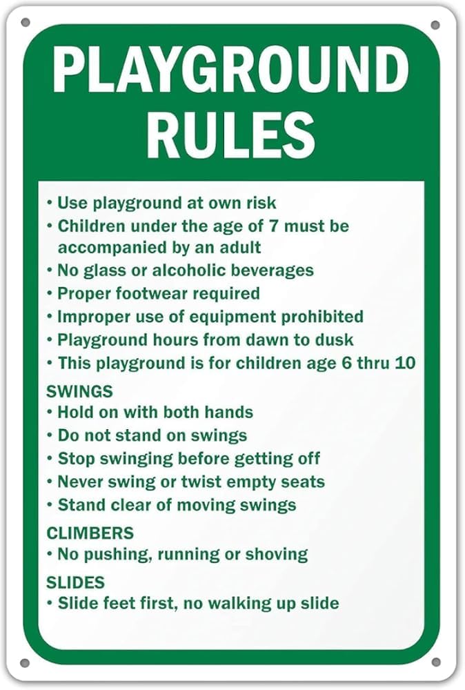 Playground Rules Safety Sign Tin Signs Caution Warning Sign Outdoor Gift For Women Men 8x12 Inch