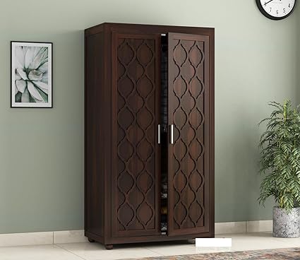KUSUM HANDICRAFTS Solid Sheesham Wood 2-Door Wardrobe Cupboard Almirah: Elegant Storage Solution for Clothes (Design 26, Large)