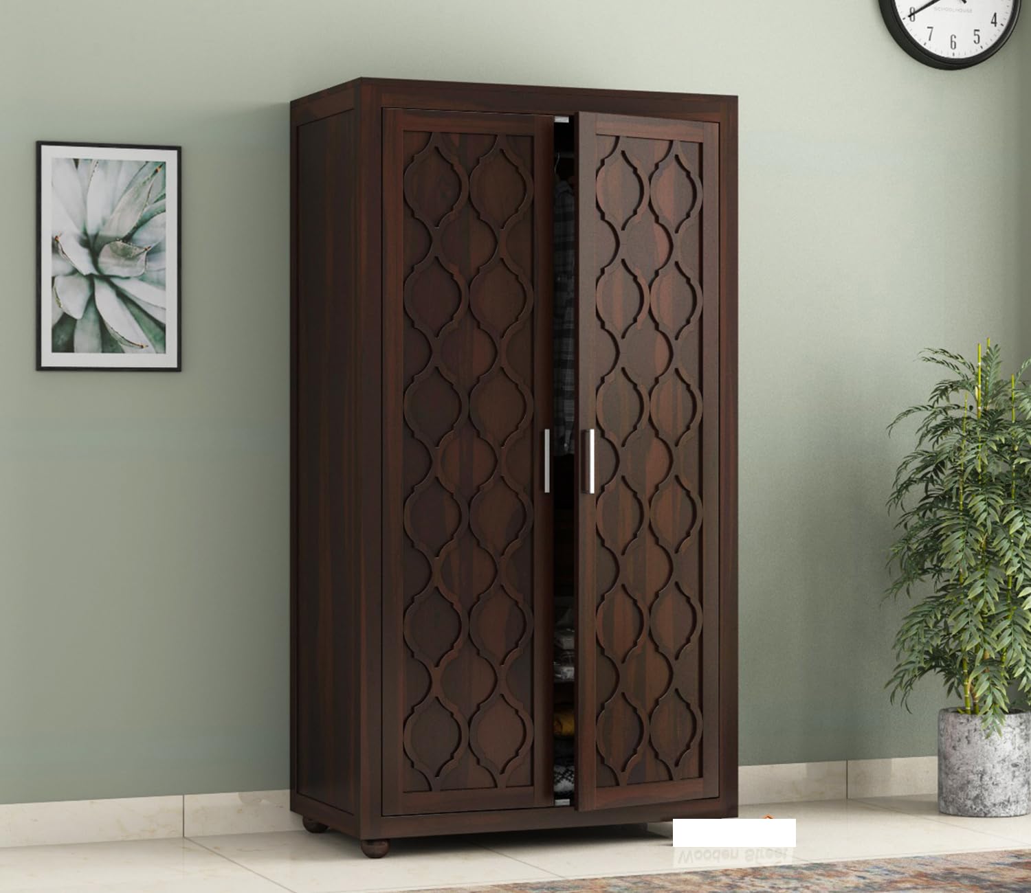 BedCult Furniture Wooden 2 Door Wardrobe for Clothes with 2 Drawer 3 Shelf Storage & Hanging Space - Sheesham Wood Almirah for Bedroom - Solid Wood Large Cupboard (Walnut Finish)-image-11