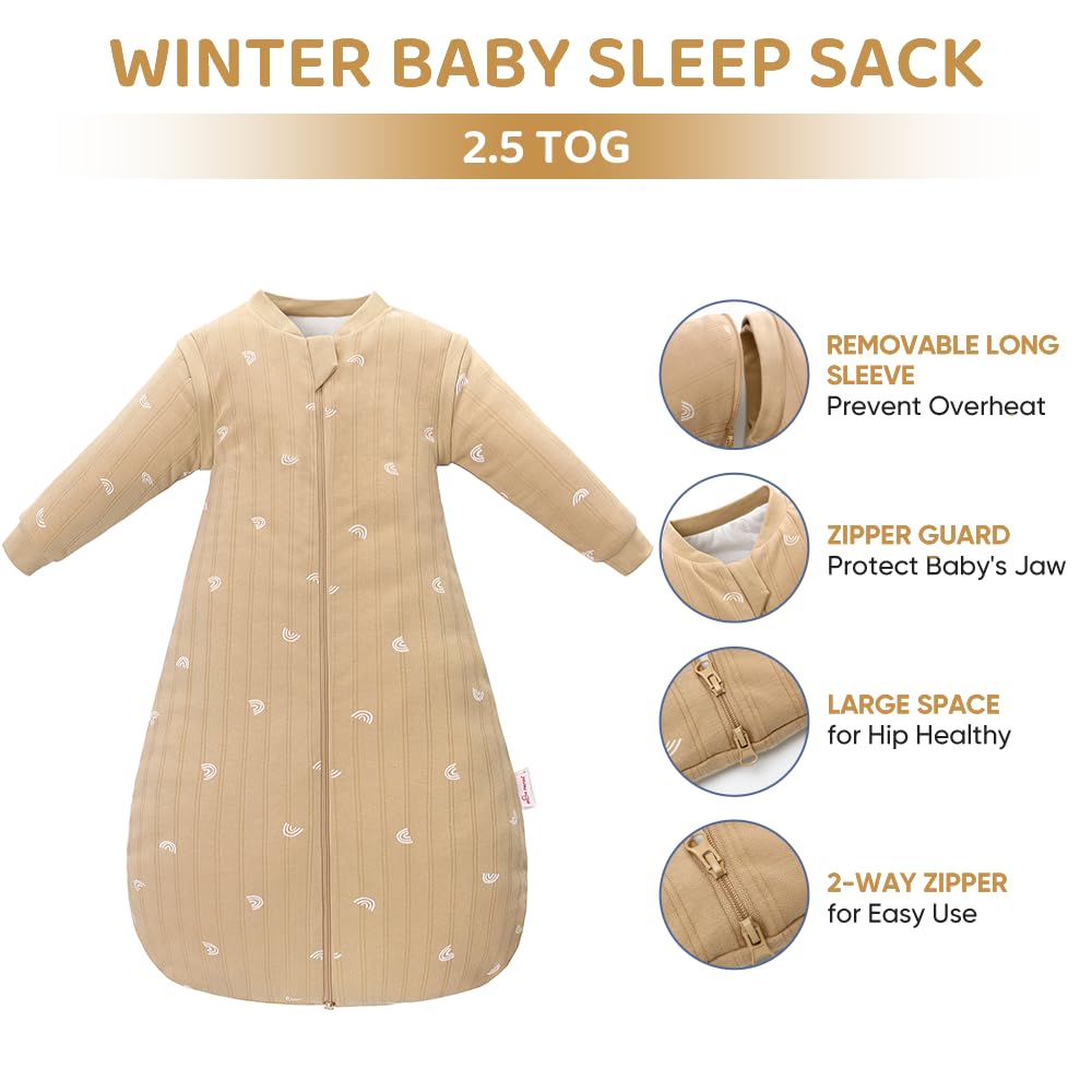 Baby Sleep Sack, TOG 2.5 Winter Wearable Blanket, Removable Long Sleeves Baby Sleeping Bag for Infants and Toddlers, Super Soft Warm Comfortable Sleeping Sack, Rainbow, 0-6M