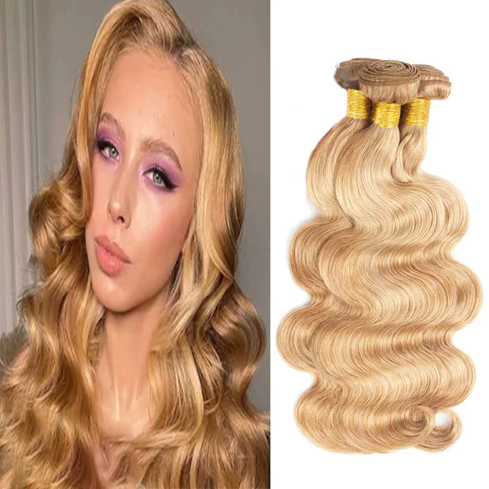 Highlight Human Hair Bundles P27/613 Honey Blonde Body Wave Bundles Blonde Body Weave Bundles Double Weft Brazilian Remy Hair Extensions Wet and Wavy