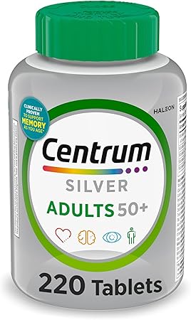 Centrum Silver Multivitamin for Adults 50 Plus, Multivitamin/Multimineral Supplement, Vitamin D3, B Vitamins, Gluten Free, Non-GMO Ingredients, Supports Memory and Cognition in Older Adults - 220 Ct
