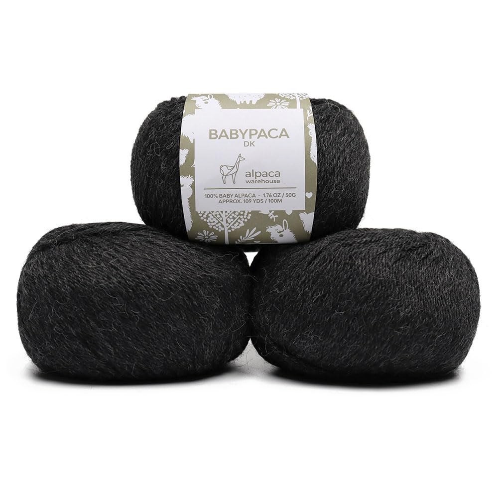 100% Baby Alpaca Yarn Wool Set of 3 Skeins (150 Grams) DK Weight - Made in Peru - Heavenly Soft and Perfect for Knitting and Crocheting (Charcoal Gray, DK)