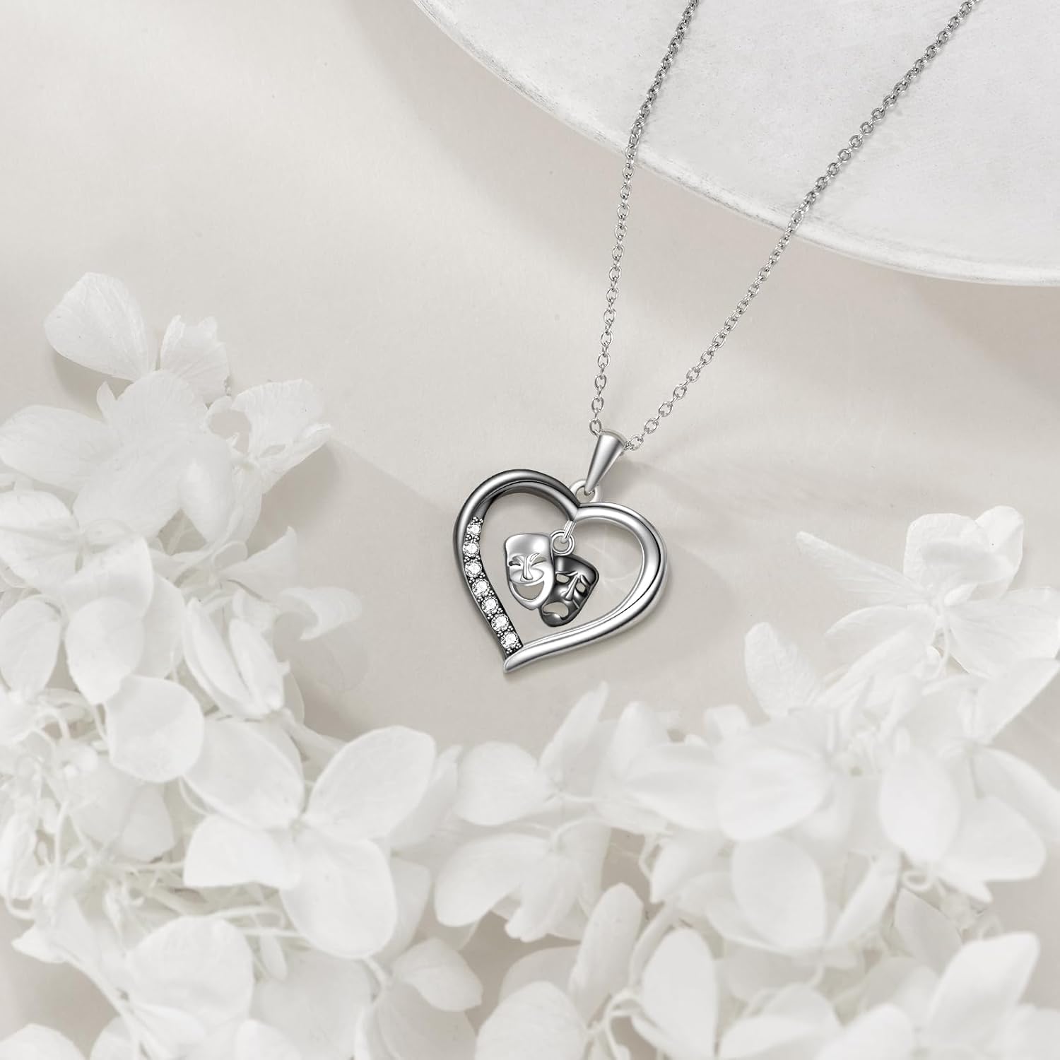 Comedy and Tragedy Masks Necklace 925 Sterling Silver Theater Mask Pendant Necklace Theater Jewelry Gifts for Women - Image 4