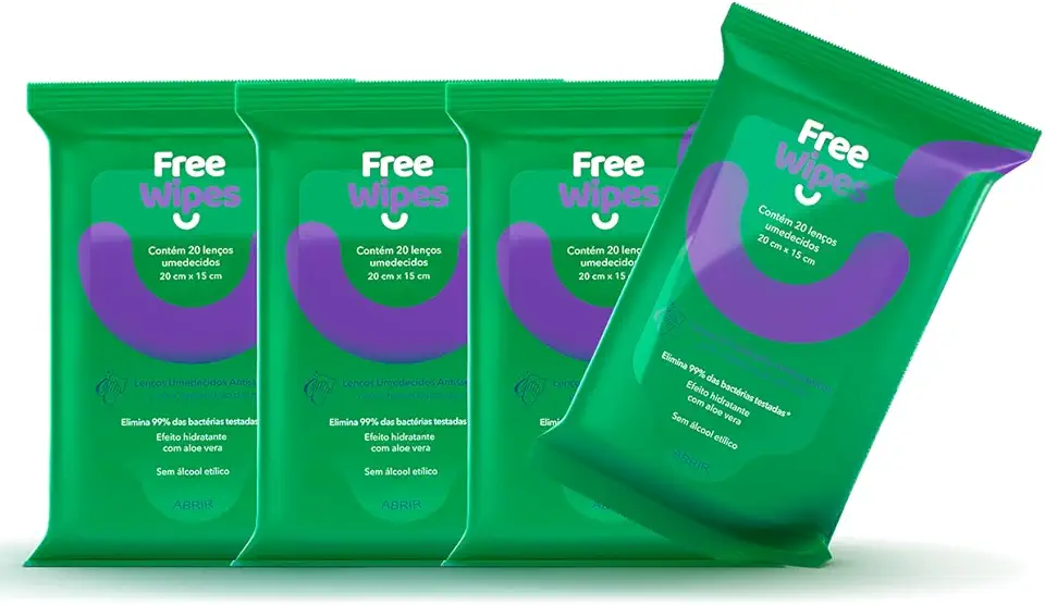 Free Wipes Lenço Umedecido Antisséptico - Pack com 4 unidades