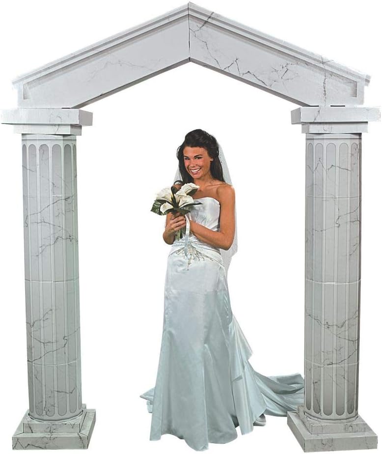 Fun Express White Marble-Look Cardboard Pillars & Archway Kit - Premium 6ft Roman Columns for Wedding Props, Prom Decorations & Formal Events | 3D Stand-Up Photo Backdrop Set with Easy Assembly