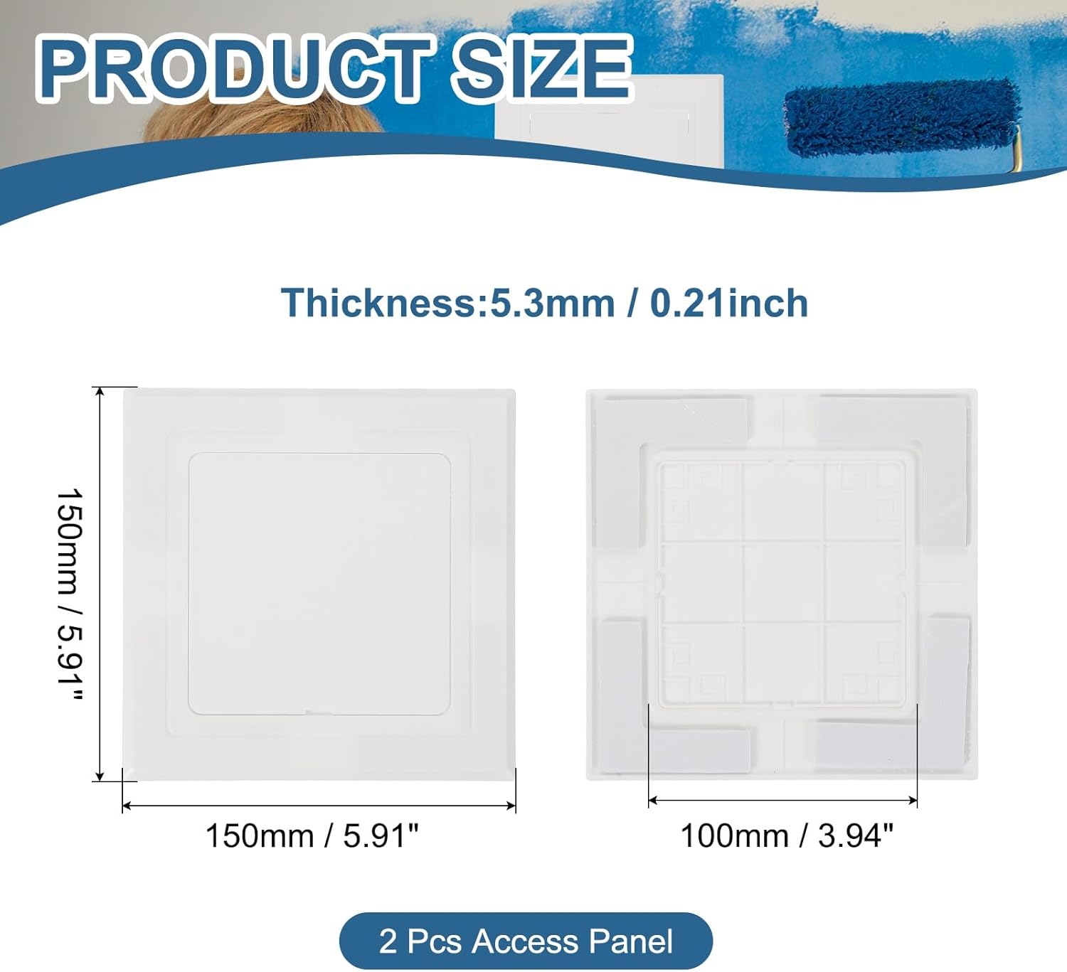 PATIKIL 4x4 Inch Self-Adhesive Access Panel, 2Pcs ABS Plumbing Access Doors Easy Wall Hole Cover for Drywall Plumbing Electrical Cables Wiring, White (100x100mm)