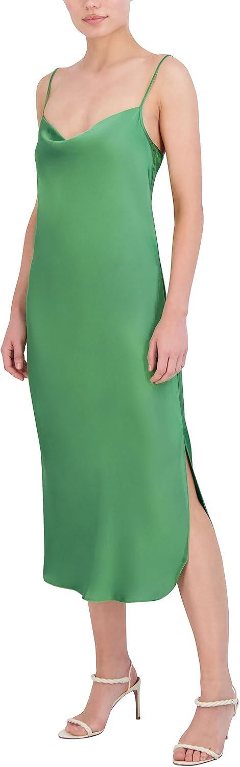BCBGMAXAZRIA Women's Cowl Neck Sleeveless Slip Midi Dress, Moss Green - Image 2