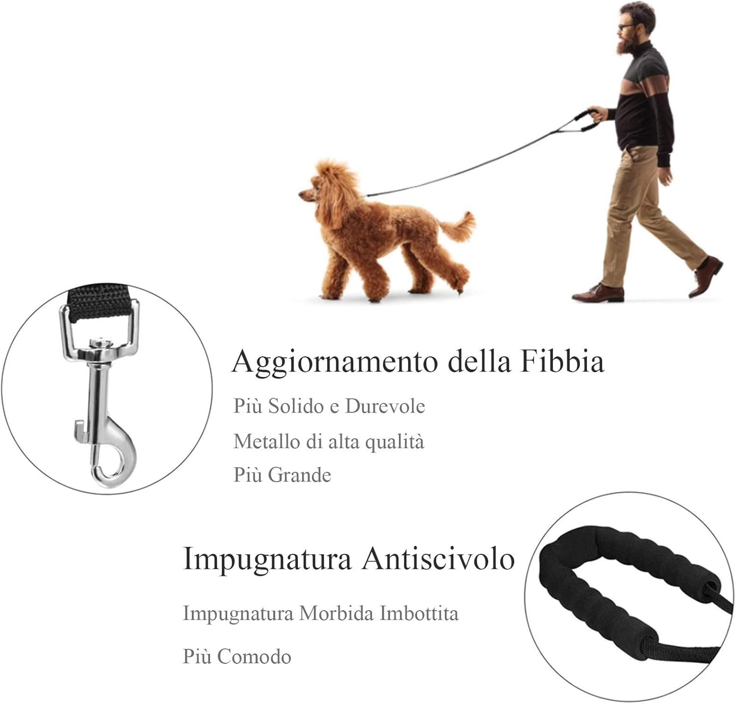 Eyeleaf Guinzaglio Addestramento per Cani Lungo Guinzaglio per Cani con Impugnatura Imbottita in Nylon Fibbia Zinco Lega per Tutti i Cani