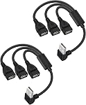 Left Angle USB Splitter 3 Port USB 2.0 Hub,90 Degree USB A 1 Male to 3 Female Y Splitter Cable Support Charging & Data Transfer for PC,Laptop,Keyboard(0.3M,2 Pack)