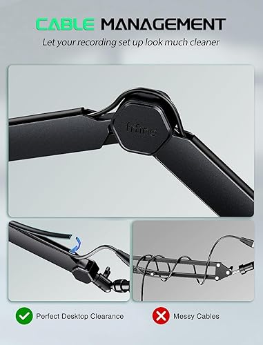 Vista 6 de FIFINE Brazo de Micrófono con Boom, Soporte de Micrófono con Canales de Gestión de Cables, Tubo de Extensión, Abrazadera de Escritorio, Adaptador
