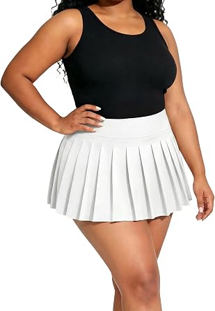 Womens Plus Size Sexy Y2K High Waist Micro Mini Pleated Skirt with Shorts for Valentines Day, Tennis, Clubs and Raves