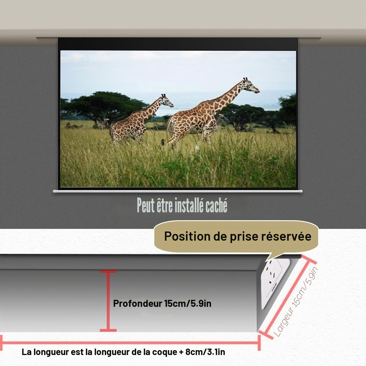 Écran de Projection motorisé Ultra HDR 60"/72" avec télécommande 4:3/16:9, idéal pour Les réunions, l'école et la Maison (60 Pouces (16:9))