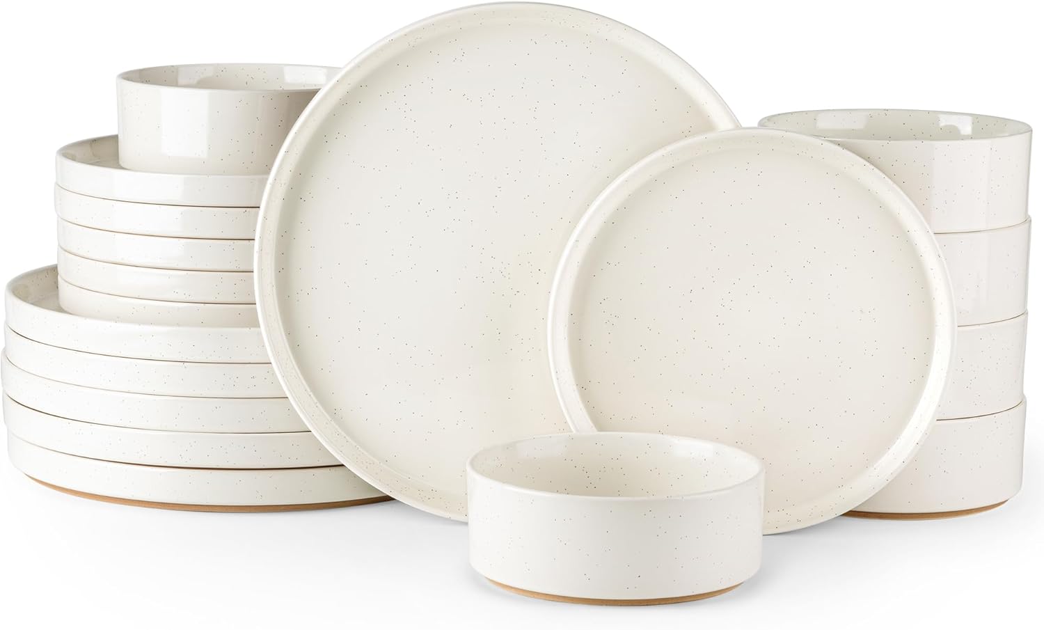 AmorArc Ceramic Dinnerware Set for 6 | Speckled Stoneware Plates and Bowls with Rustic Terracotta Underside| Scratch Resistant,Dishwasher & Microwave Safe Dishes Sets- 18pcs Beige Service for 6 Modern-Beige