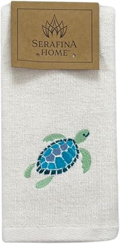 Miniatura 5 de Serafina Home Toallas de baño de tortuga verano náutico suave absorbente invitado tortuga marina decoración diseño de bordado turquesa azul