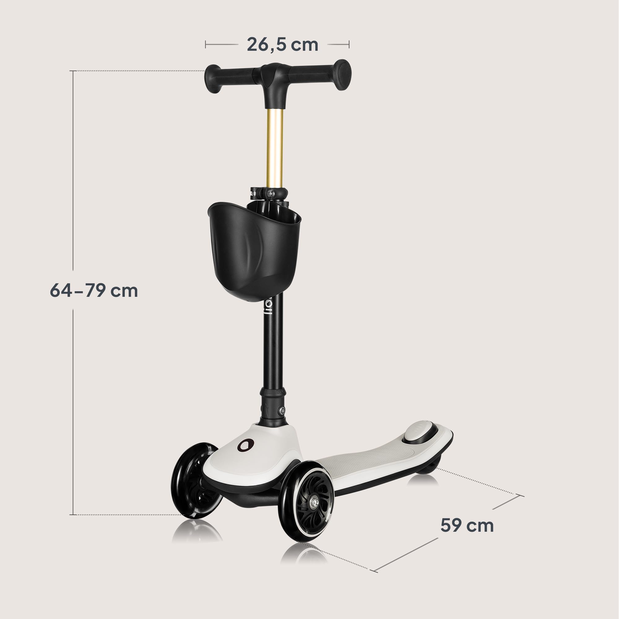 LIONELO Monopattino Bambino a 3 Ruote MEY per bambini da 3 anni fino a 50kg, Monopattino per Bambini con Illuminata e Ruote a LED, Altezza Regolabile, Pedana Antiscivolo, laggero, Cestino