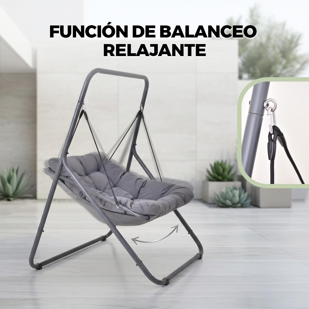 HAPPERS Silla Colgante Jardín Exterior | Sillón Columpio con Soporte | Mecedora de Terraza Balancín - Gris