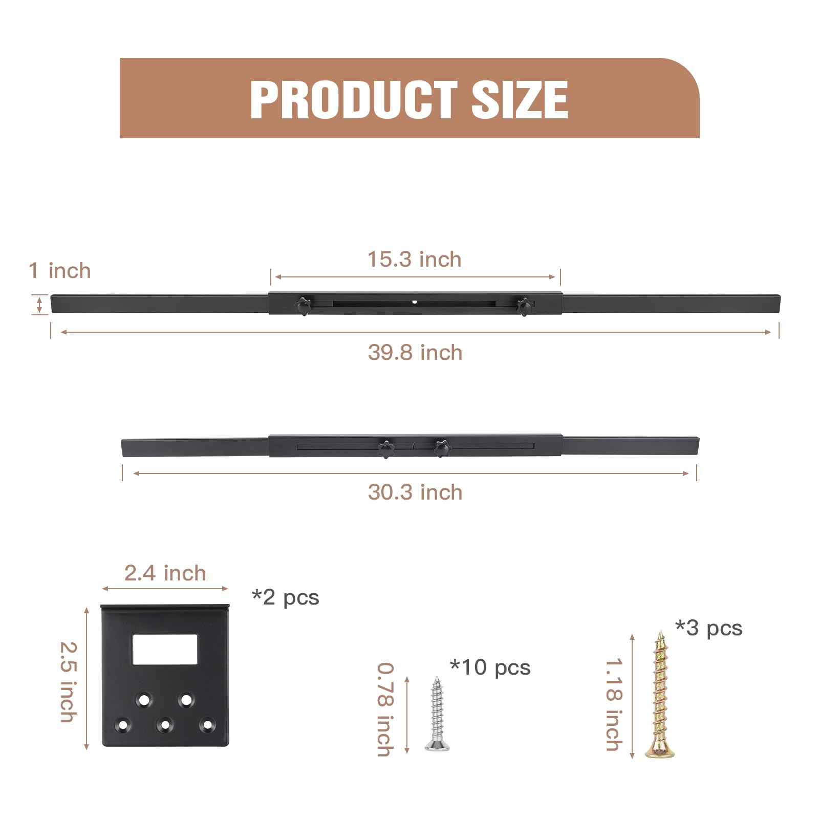 Lot de 2 barres de porte de sécurité pour porte Noir Pour portes de 76,2 à 99,1 cm
