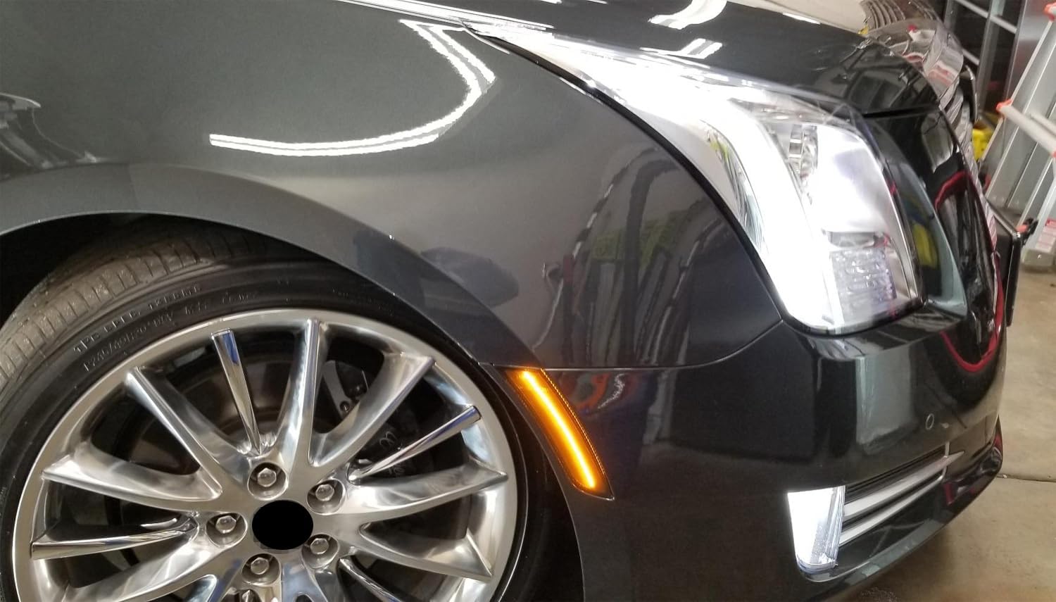 iJDMTOY Semi-Clear Lens 36-SMD Amber Full LED Bumper Side Marker Light Kit Compatible With Cadillac 2016-2020 CT6, 2019-2020 CT6-V, Replace OEM Amber Front Sidemarkers…