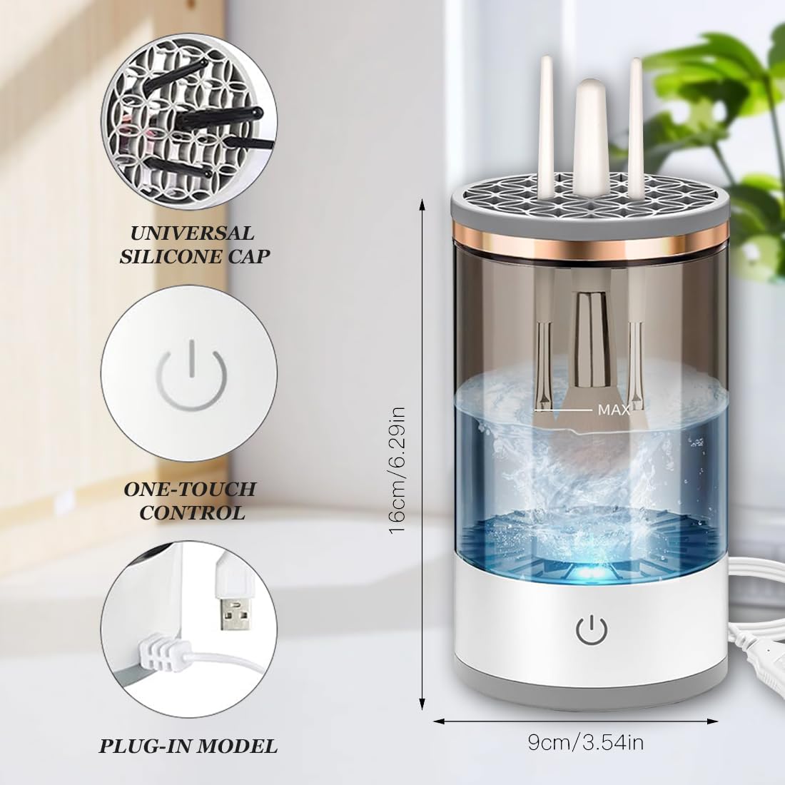 Limpiador de Brochas de Maquillaje Eléctrico 3 en 1 – Limpia y Seca en 30s USB Automático