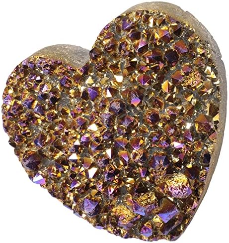 Cheungshing Love Heart Angel Aura Rock Crystal Cluster Handheld Mineral Specimen Reiki Healing Crystals Stone Decoration for Home Office, Purple Gold