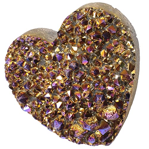 Cheungshing Love Heart Angel Aura Rock Crystal Cluster Handheld Mineral Specimen Reiki Healing Crystals Stone Decoration For Home Office, Purple Gold #TOP1